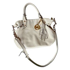 Michael Kors AUTHENTIC Vanilla Megan Lg Satchel Soft Pebbled Leather Handbag